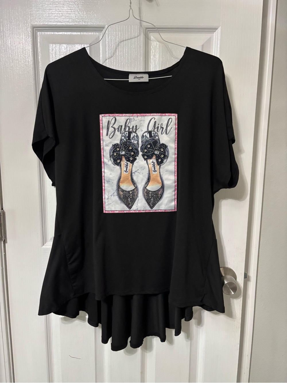 Black 'Baby Girl' Graphic Short Sleeve Tunic Top